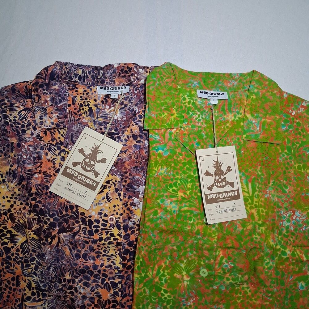 Mad Gringo Women's Lot Of 2 Small Hawaiian Shirts NEW WITH TAGS Button Up